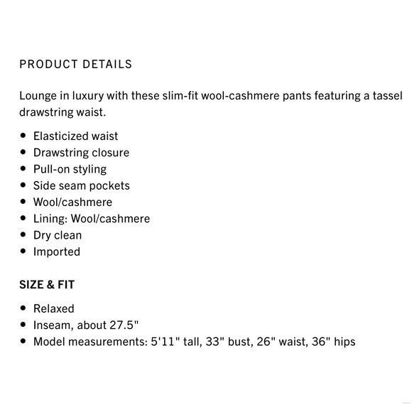 RELISTED! LoveShackFancy L Cashmere Wool Blend Tristan Drawstring Tassel Pants - Picture 4 of 17
